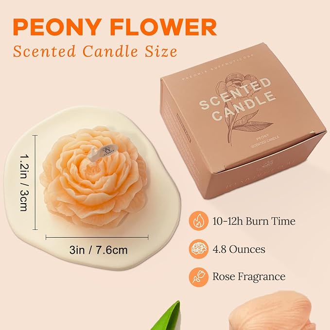 Light-Peach Peony Flower Shape Candles - Image 6