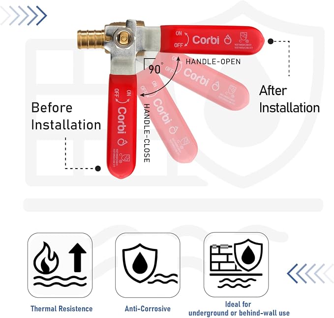 3/4 INCH PEX-B Ball Valves, Lead-Free Brass Full Port Shut-Off Valve - Image 5