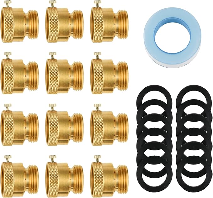 12-Pack Hose Bib Vacuum Breaker, 3/4 Inch GHT Backflow Preventer | Solid Brass by SUNGATOR