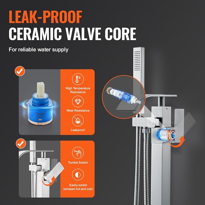 VEVOR Freestanding Bathtub Faucet, Floor Mount, Freestanding Tub Filler - Image 3