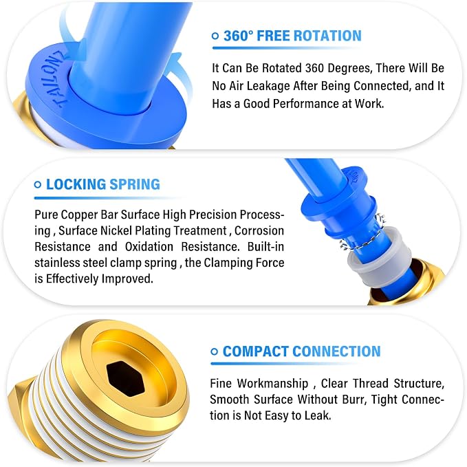 TAILONZ Blue 6mm Tube OD x 1/8" G Straight Push to Connect Fitting 10pcs | - Image 4