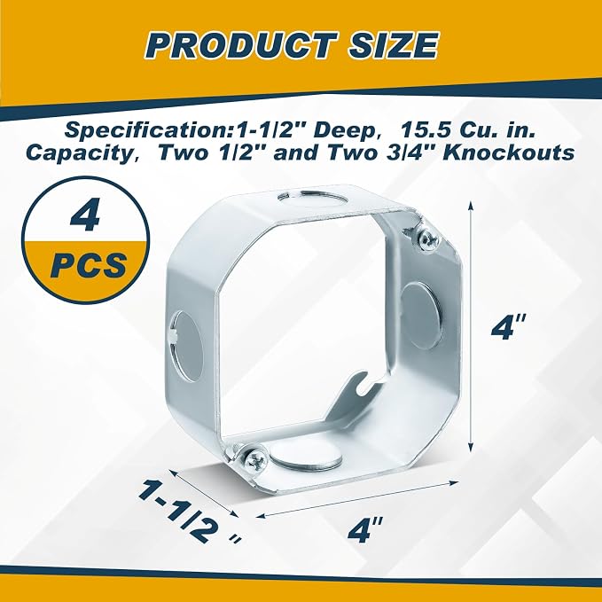 Copkim 4 Pcs 4 Inch Octagon Extension Ring Ceiling Outlet Box 1-1/2-Inch Deep - Image 2