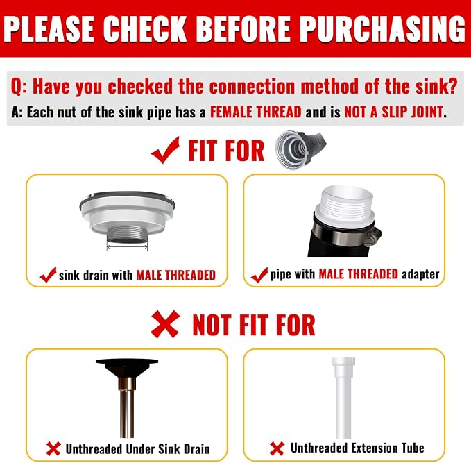VIVIDA 1-1/2" Kitchen Sink Drain Pipe 2-Pack, Flexible Sink P Trap - Image 2