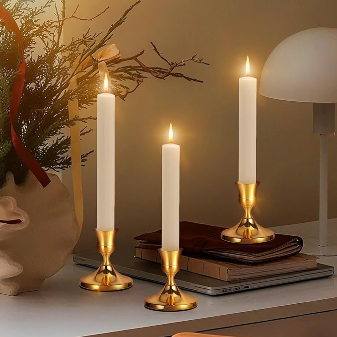 4 Pcs Brass Gold Taper Candle Holders, Vintage Metal Candlestick Holders Set - Image 7