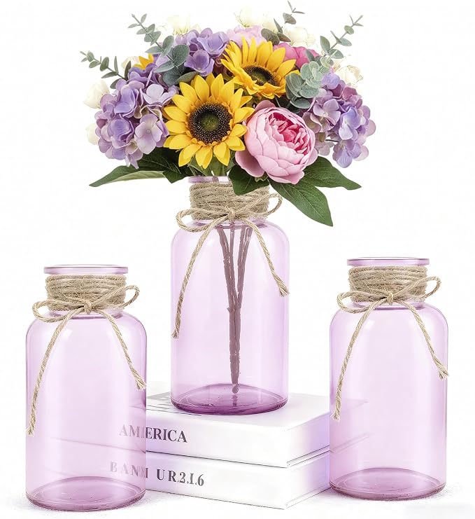 3 Pack Mason Jar Vases for Centerpieces, Wide Mouth Mason Jars by LEYIQU