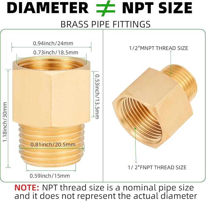 Brass Pipe Fitting, 1/2 Inch NPT Male to 1/2 Inch NPT Female Brass Pipe Hose - Image 2