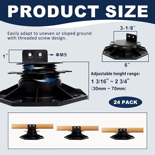 24 Pack Adjustable Deck Support Pedestal, 1-3/16" to 2-3/4" | Heavy Duty Deck - Image 2