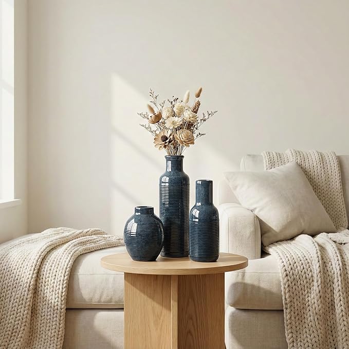 Ceramic Blue Vase Set of 3 - Image 5