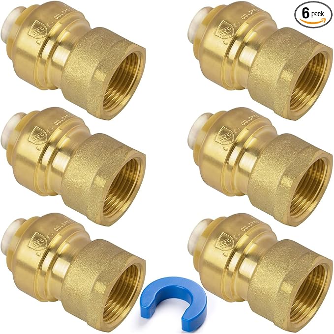 1/2" PTC to 1/2" NPT Female Adapter Push-Fit, Push to Connect Brass Plumbing by KAINGA