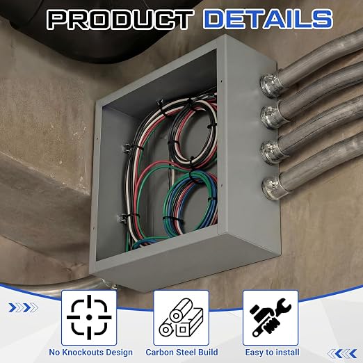 12" x 12" x 6" Screw Cover Wall Mount Pull Box, Steel Electrical Enclosure - Image 3