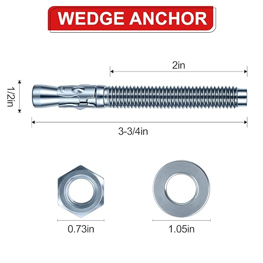 1/2 x 3-3/4 in Wedge Anchors 24 pcs Galvanized Concrete Anchors | Concrete - Image 2
