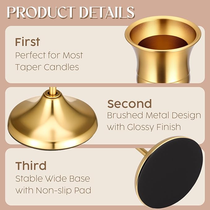 36PCS Brass Gold Taper Candle Holders Set, Vintage Metal Candlestick | Tall - Image 2