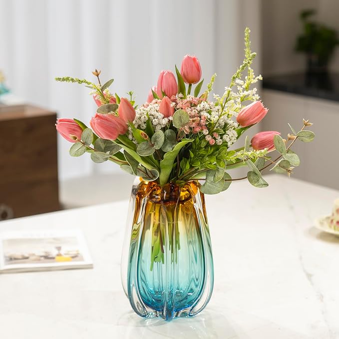 Hand Blown Glass Flower vases, Unique Glass vases, Wide Mouth vases, Small - Image 2