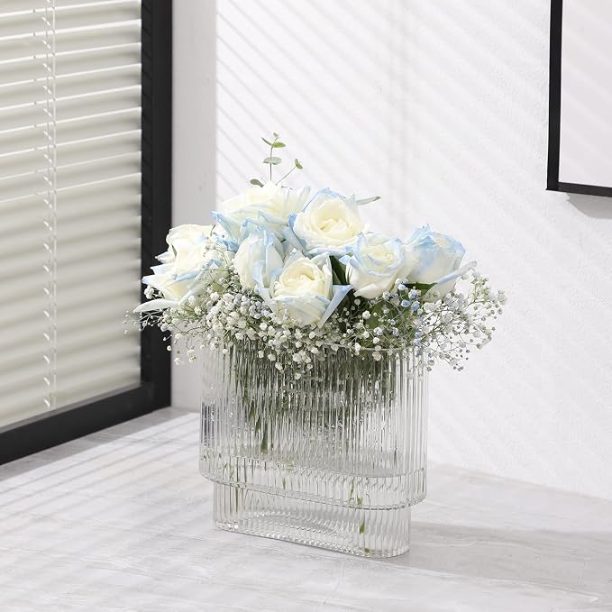 Ribbed Vase, Fluted Glass Vase for Flowers, Modern Vases for Living Room - Image 7
