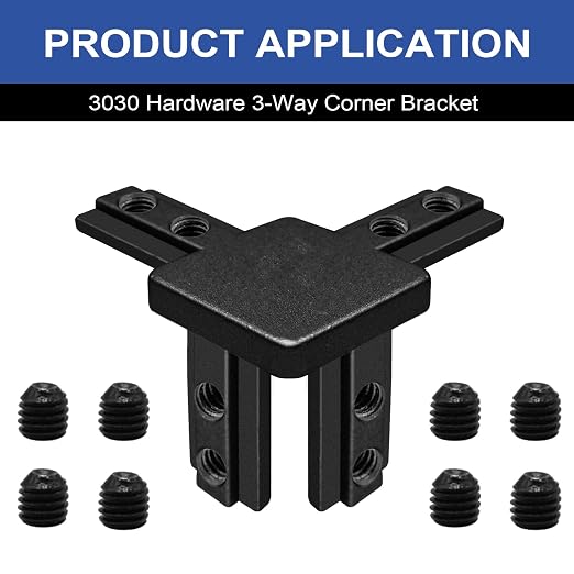 12pcs 3030 Hardware 3-Way Corner Bracket Angel Connector Black | - Image 4