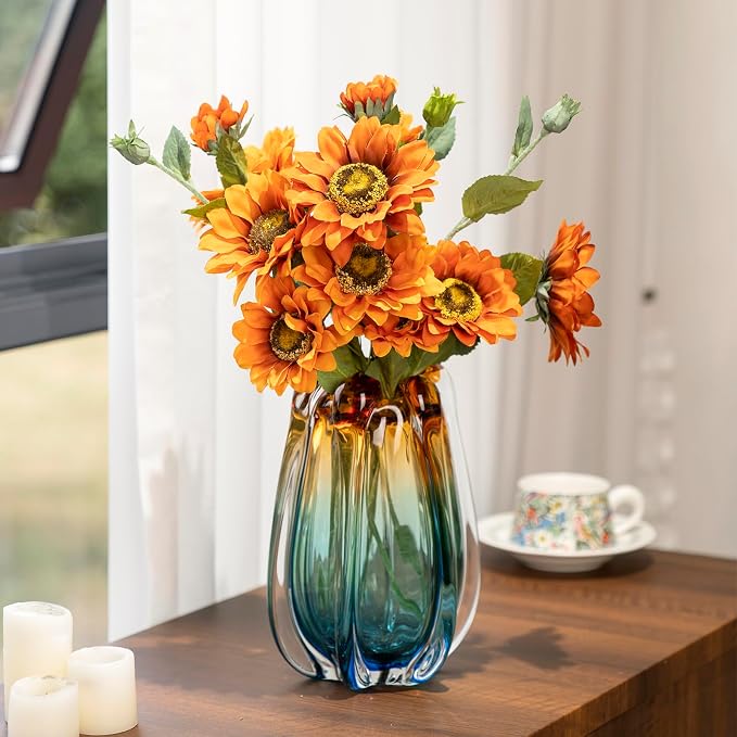 Hand Blown Glass Flower vases, Unique Glass vases, Wide Mouth vases, Small - Image 5