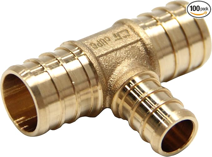 100PC EFIELD Barb Pex 3/4" x 3/4" x 1/2" Reducing Tee Brass Crimp Fittings | by EFIELDPEXTUBING