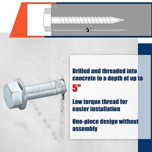 Tandefio 40 Pack 1/2" X 5" Concrete Anchors and Screw Kits Galvanized | Large - Image 5