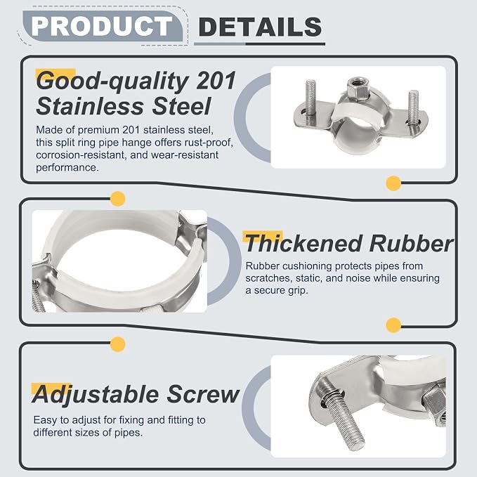 HARFINGTON 5pcs 201 Stainless Steel 1.2-1.3"/30-32mm Split Ring Pipe Hanger - Image 3