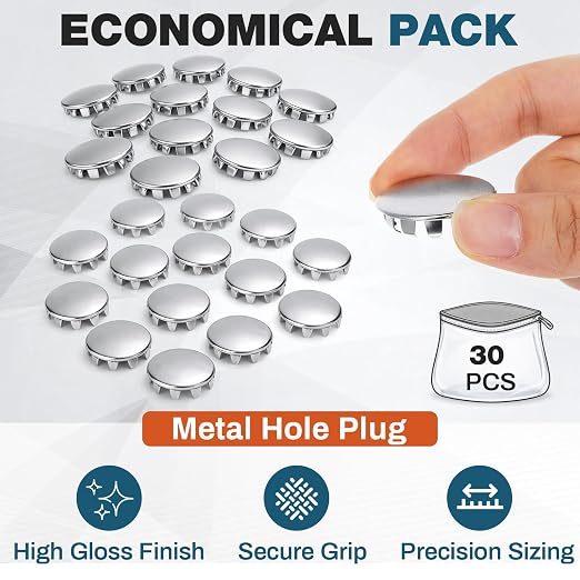Hicarer 30 Pack Fit 1/2inch ＆ 3/4inch Hole Metal Hole Plugs, Nickel-Plated - Image 6