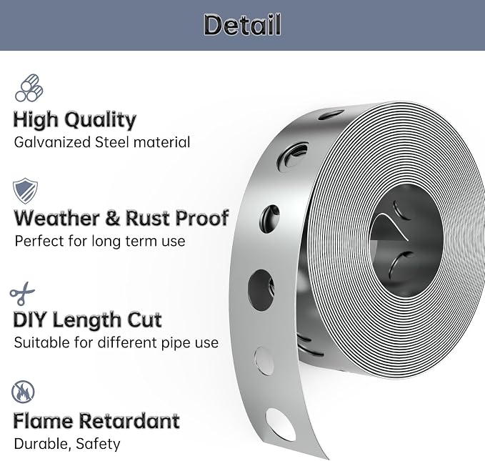 2 Pack Galvanized Metal Pipe Strap 3/4-Inch x 100-Feet 24-Gauge | - Image 4
