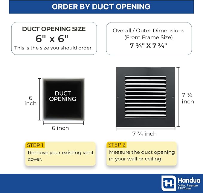 Fits 6x6 Duct Opening | Steel Return Air Grille by Handua | Vent Cover Grill - Image 2