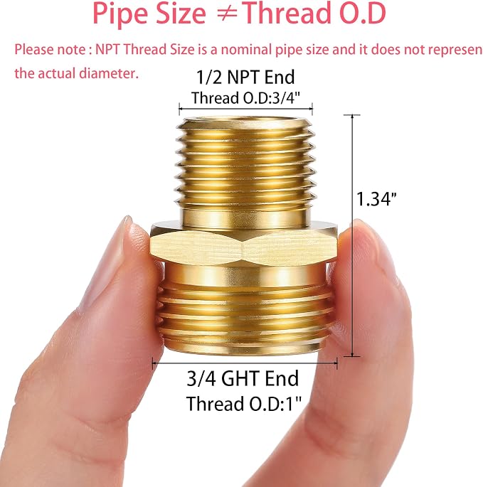 2 Pack 3/4" GHT to 3/4" NPT Male Connector, Brass Garden Hose Fitting, Male - Image 2