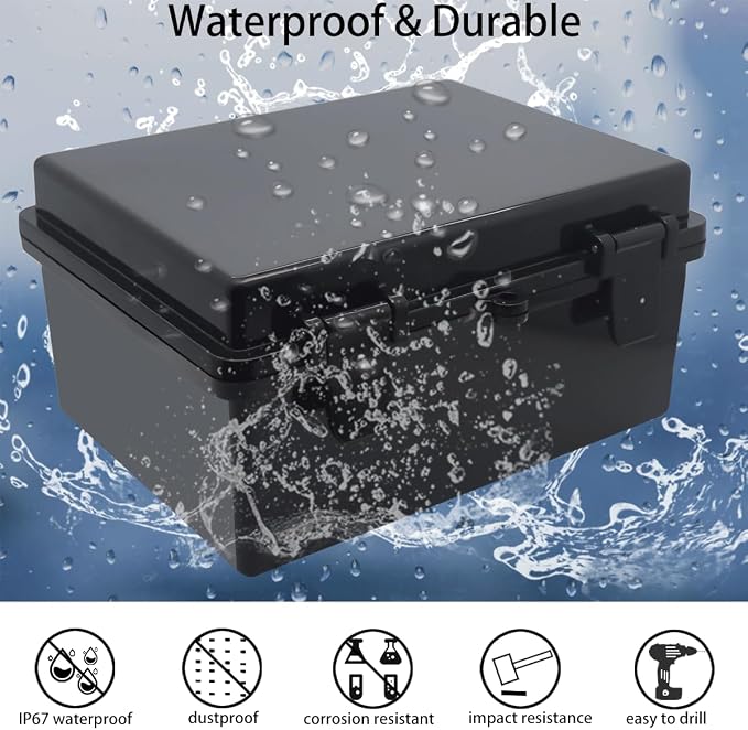 Junction Box, Hinged Black Cover IP67 Waterproof ABS Project Box - Image 2