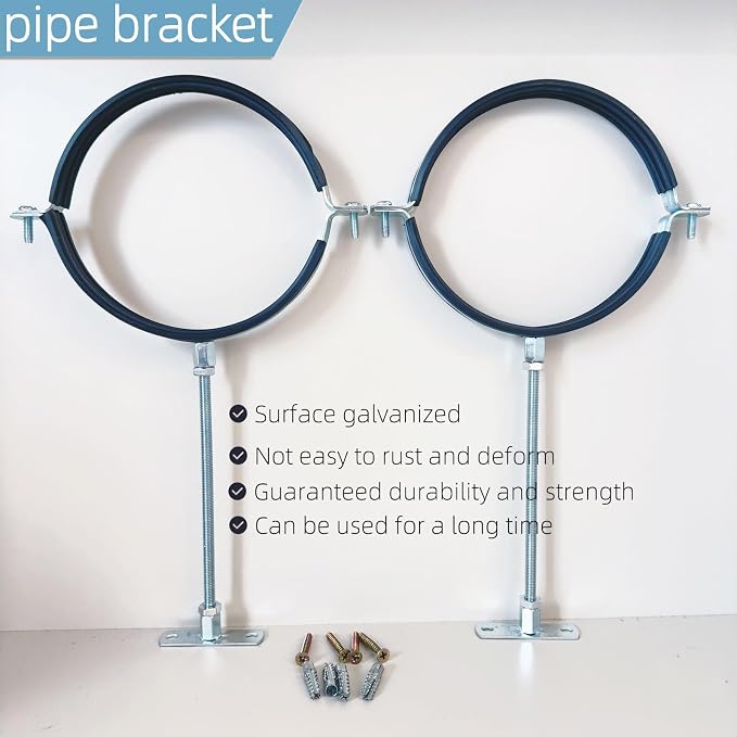 2 Sets Premium 3 Inch Adjustable Pipe Metal Bracket，Heavy Duty Galvanized Iron - Image 5