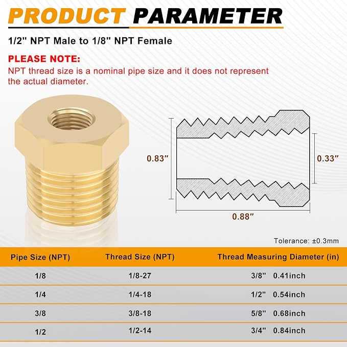 KOOTANS 4pcs Heavy Duty 1/2 NPT Male Thread to 1/8 NPT Female Thread Brass - Image 2
