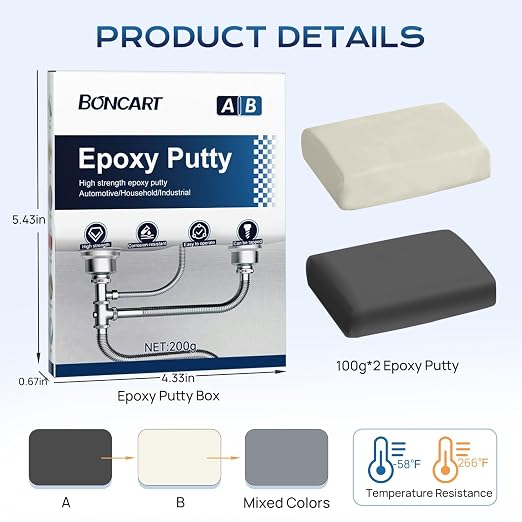 Boncart High Strength AB Epoxy Putty, 200g Steel Reinforced Repair Filler | - Image 8