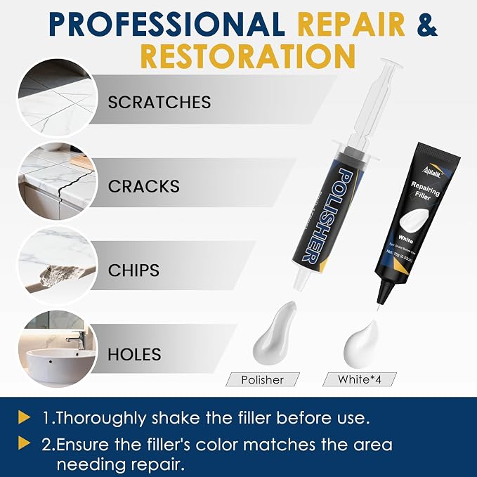 Quartz Countertop Repair Kit, Fiberglass Tub & Tile Repair Kit | 4*15g White - Image 3