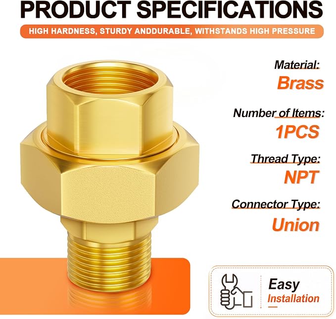 GASHER 3/8" NPT Brass Union Pipe Fitting | 3/8 Inch Male x 3/8 Inch Female - Image 2