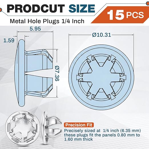 Hicarer 15 Pack Fit 1/4" Hole Metal Hole Plugs, Nickel-Plated Steel Snap-in - Image 8