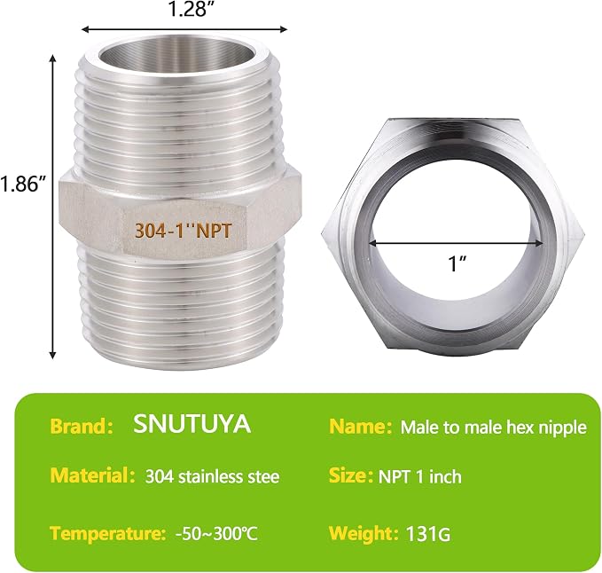 4PCS Hex Nipple 1" x 1" Male Pipe Fittings, 304 Stainless Steel 1 inch NPT - Image 4