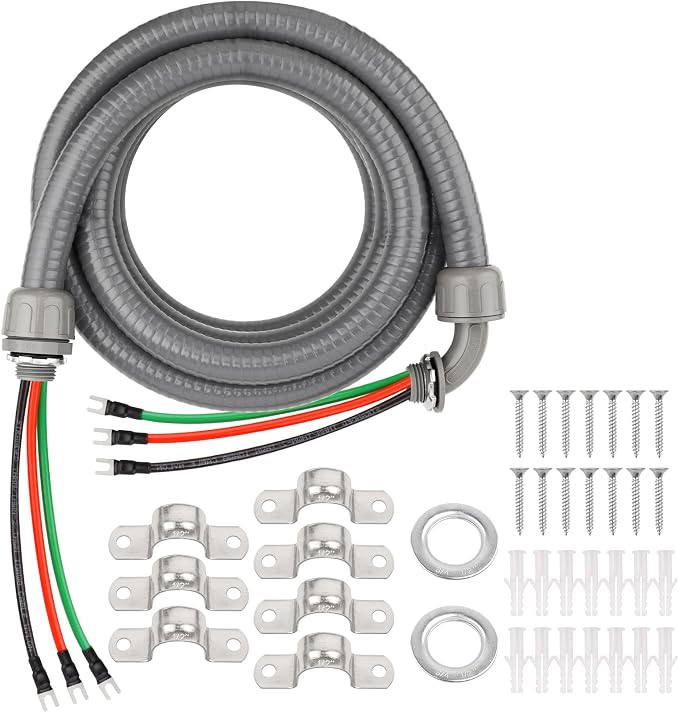 12FT Non-Metallic Liquid-Tight Conduit Kit, 1/2" Pre-Wired Electrical Whip by XRDS-RF