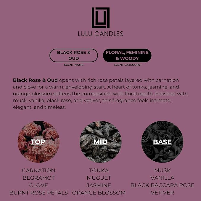 Lulu Candles Black Rose & Oud Scented Soy Jar Candle, 9 Oz. | Smells Floral and - Image 4