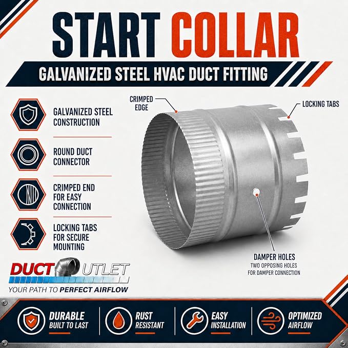 10" Start Collar HVAC, 26 Gauge Galvanized Steel Round Duct Connector - Image 2