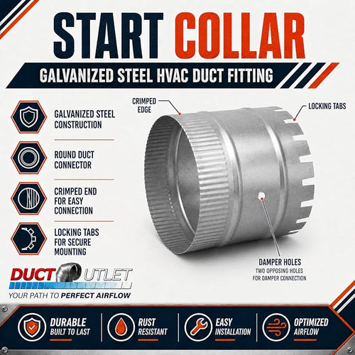14" Start Collar HVAC, 26 Gauge Galvanized Steel Round Duct Connector - Image 2