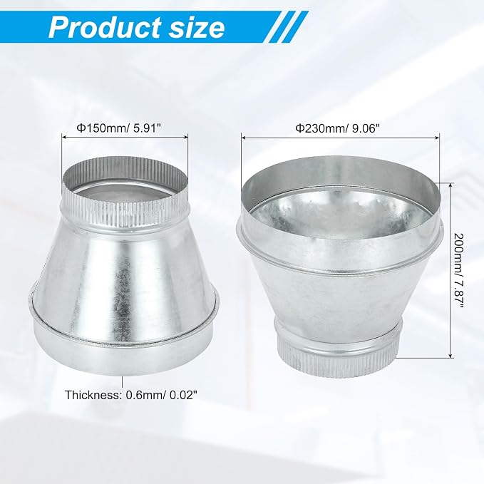PATIKIL 10 Inch to 6 Inch Duct Reducer, Galvanized Steel Round Air Duct Reducer - Image 2