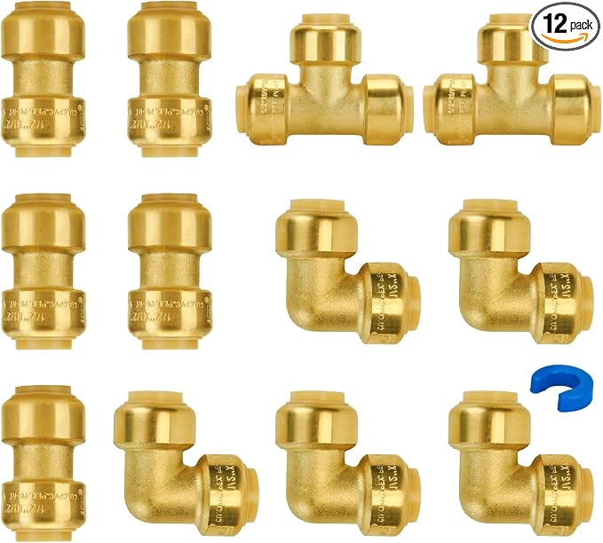 Plumbing Fittings 1/2 Inch, Push Pex Fittings Set, Push to Connect, by SUNGATOR