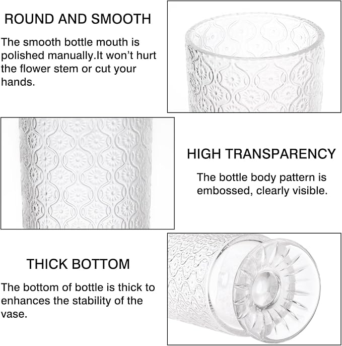 Fixwal Vases for Flowers Set of 3 Vintage Glass Vase for Centerpieces, Embossed - Image 7