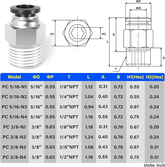 TAILONZ 5/16" Tube x 1/4" NPT Male Straight Push to Connect Fitting 10pcs | - Image 2