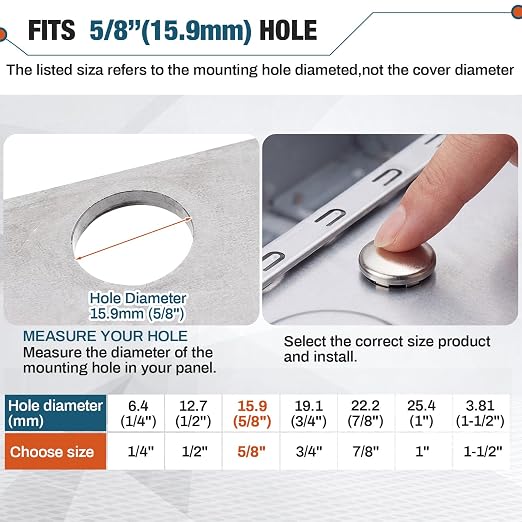 Hicarer 15 Pack Fit 5/8" Hole Metal Hole Plugs, Nickel-Plated Steel Snap-in - Image 2