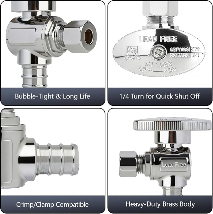 WiseWater Angle Stop Valve 1/2" PEX x 1/4" Compression | 1/4 Turn Shut Off Valve - Image 4