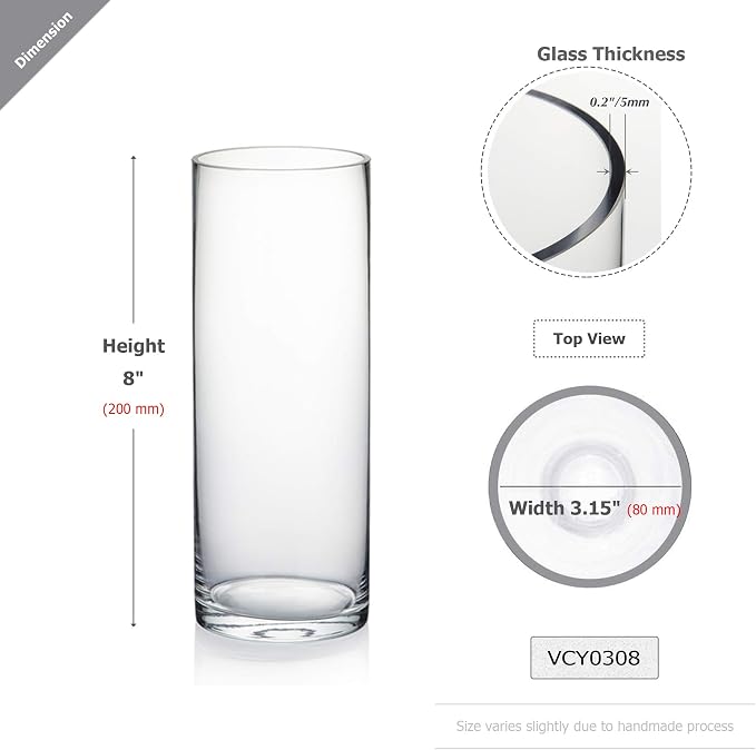 WGVI Quality Thick Clear Cylinder Glass Vases, Bud Vase Skinny Narrow Floral - Image 2