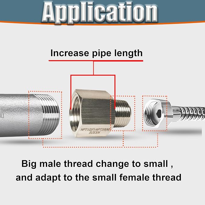 3/4 Inch Female to 1/2 Inch Male Reducer Adapter, 304 Stainless Steel NPT - Image 5
