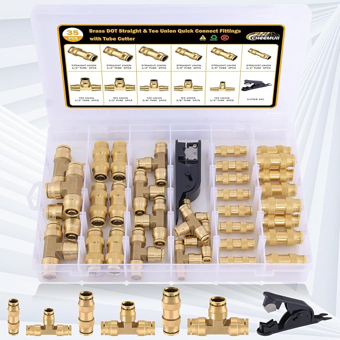 CheeMuii 35PCS Brass DOT Air Line Fittings Kit DOT Push Lock Air Fittings | - Image 2