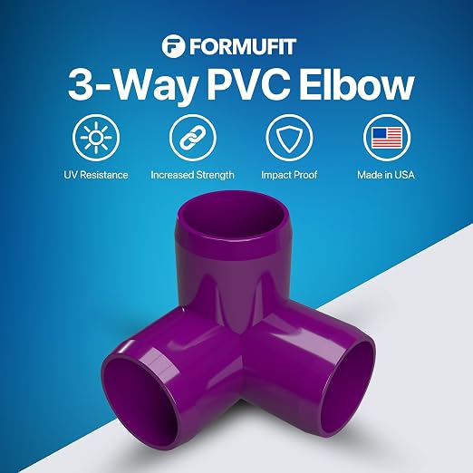 1” 3-Way Elbow Furniture Grade PVC Fitting in Purple, Made in USA, UV-Resistant - Image 2