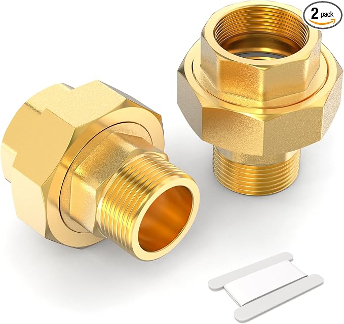 2PCS Brass Union，3/4" NPT Male x 3/4" NPT Female Brass Pipe Fitting by TAISHER